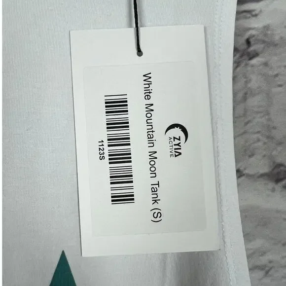 NWT ZYIA ACTIVE Women's S White Green Mountain Moon‎ Performance Gym Tank Top - Picture 4 of 8